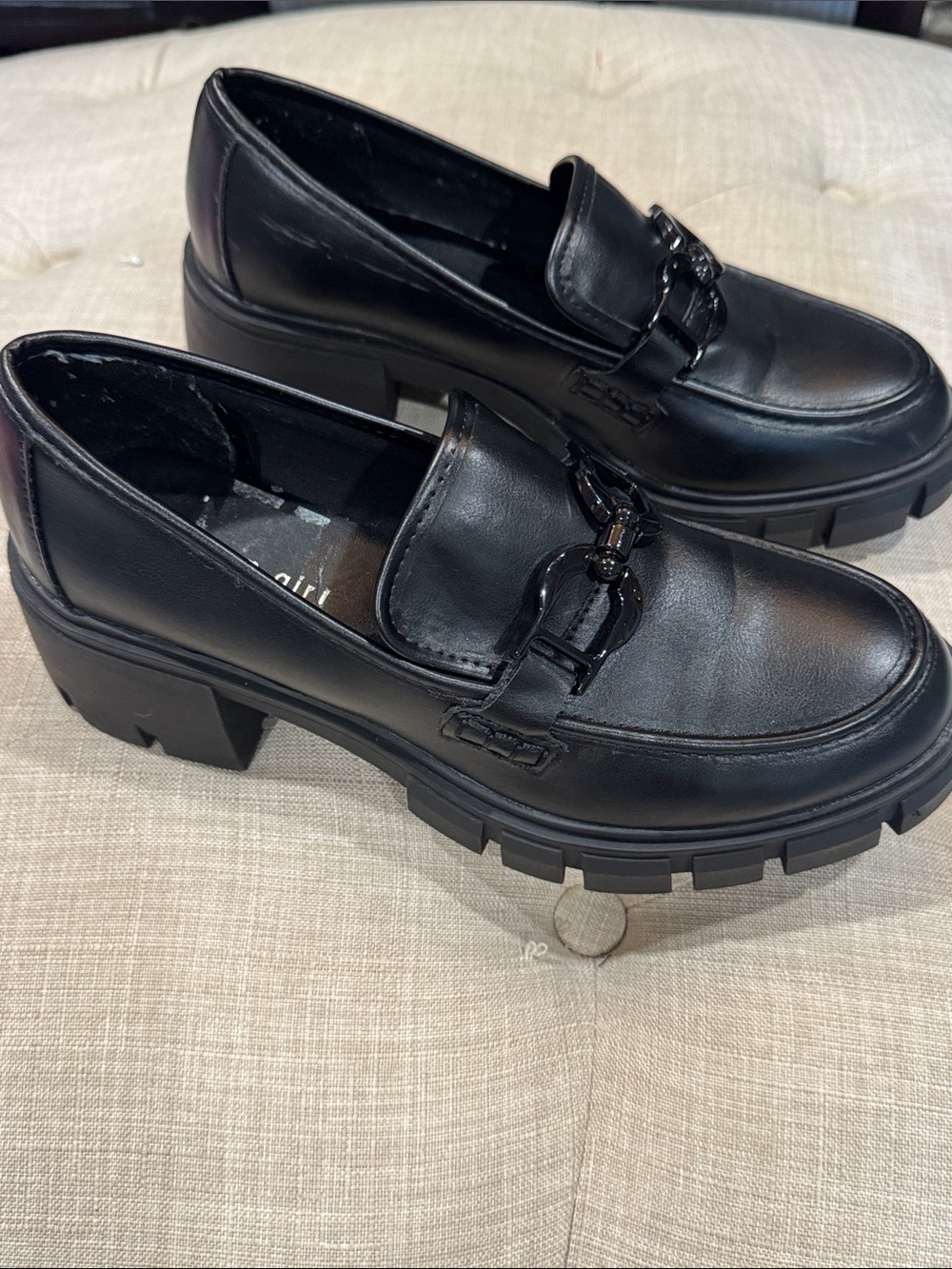 Madden Girl Black Chunky Lug Loafers 8.5